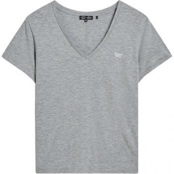 Camiseta Superdry para mujer, modelo flameado con cuello de pico bordada en color gris, manga corta