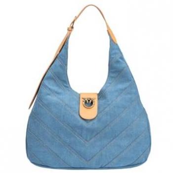 Pinko Quilted Denim Hobo Bag in Blue/Beige - Stylish Leather Shoulder Bag for Women