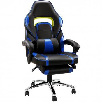 LANGRIA Racing Silla de Escritorio para Gamers, Cuero Sintético PU, Cojín Lumbar, Reposapiés Extraíble, Reposabrazos, Reposacabezas, Asiento y Respaldo Acolchados, Altura Ajustable