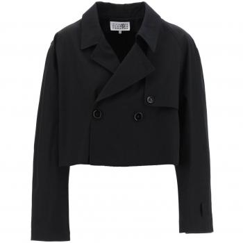 Cropped Double-Breasted Black Cotton Jacket for Women - Size XS