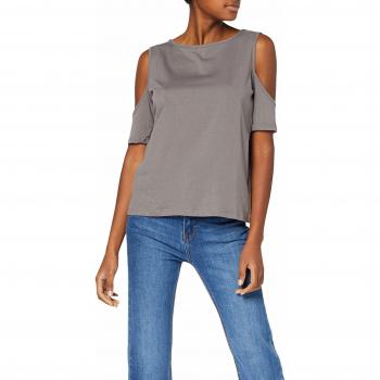 trueprodigy Casual Mujer Marca Camiseta Basico Ropa Retro Vintage Rock Vestir Moda Cuello Redondo Hombro Sin Tirantes Slim Fit Designer Fashion Blusa, Colores:Anthracite, Tamaño:L
