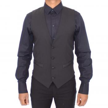 Elegant Black Wool Silk Stretch Dress Vest Blazer - XS