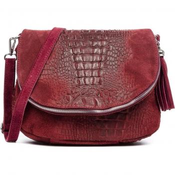 Bolso bandolera de piel auténtica con grabado de cocodrilo - Made in Italy