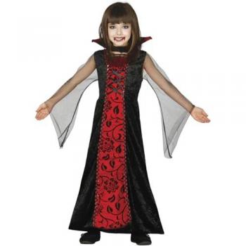 Disfraz Infantil de Vampiresa Condesa en Rojo y Negro - Talla 7-9 Años