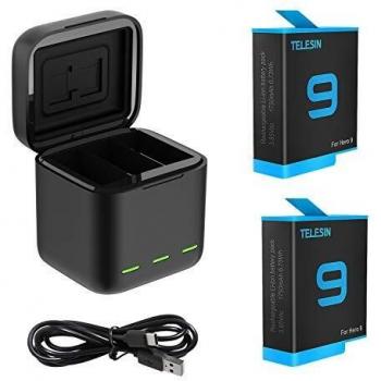 TELESIN Cargador Triple y Caja de Almacenamiento de batería con Cargador de 3 Canales con 2 baterías Recargables de Iones de Litio para GoPro Hero 10/9 Black