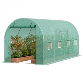 VEVOR Walk-in Tunnel Greenhouse with Galvanized Steel Frame, 14.6x6.4x6.3 ft, Green PE Cover, Roll-up Zipper Door