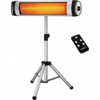 Calentador de patio infrarrojo independiente 2500W con 3 niveles de calor, pantalla LED, temporizador y mando a distancia, color plata