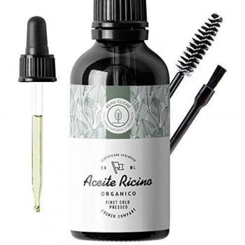 50ml Aceite de ricino orgánico, prensado en frío, puro - Estimula y fortalece el crecimiento del cabello, barba, pestañas, cejas, uñas, cutículas y piel - Botella de vidrio, pincel y brocha