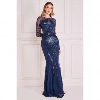 Goddiva Shooting Star Sequin Maxi Dress - Navy, sequin detail, maxi length, sleeveless design, elegant evening wear