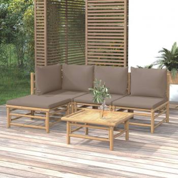 5-Piece Bamboo Garden Lounge Set with Taupe Cushions