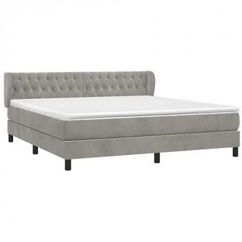 Cama Box Spring con Colchón Terciopelo Gris Claro 160x200 cm