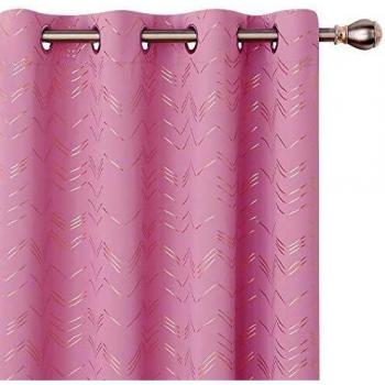 Amazon Brand - Umi Cortinas Salon Opaca de Dibujos Líneas con Ollaos 2 Piezas 140x240cm Rosa