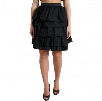 Dolce & Gabbana Black Tiered Aline High Waist Silk Mini Skirt - IT40|S