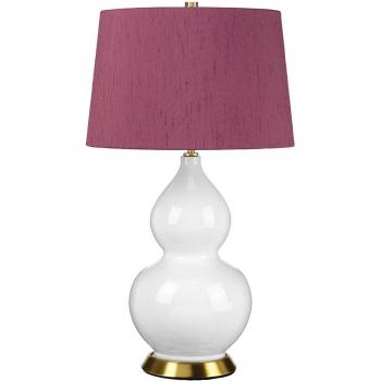 Lámpara de mesa Isla en latón envejecido con pantalla cónica redonda blanca y morada - Elstead