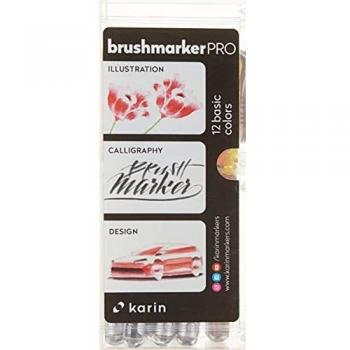 KARIN Rotulador Pro 12 Basic Colours set de 12 unidades, cuerpo transparente con sistema Ink-Free de 2,4 ml de pintura líquida sin rotulador.