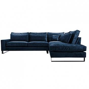Sofá rinconero Kingsport 111, color azul, dimensiones 314x224x90cm, con cojines y patas de metal