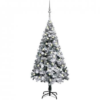 Árbol de Navidad artificial de 150 cm con luces LED y bolas de PVC color verde