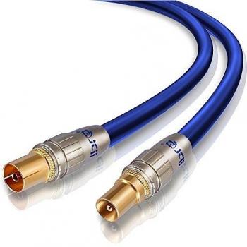 IBRA - 20m Cable de Antena HDTV Premium | Cable coaxial HDTV/Full HD | coaxial Macho en coaxial Hembra | UHF/RF / TDT | contactos Dorados | Azul
