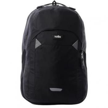 Mochila Totto Mako Negra para Ordenador Portátil de 16 Pulgadas, Capacidad 22L, con Bolsillo para Botella, Vivo Reflectivo, Correas de Pecho y Espaldar Ergonómico