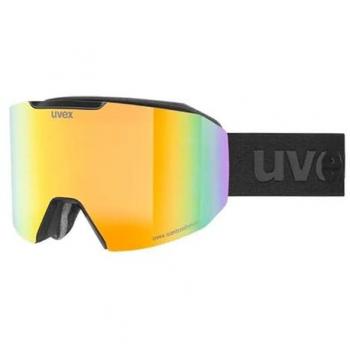 Uvex Máscara de Esquí Evidnt Attract S, color negro, lente fotocromática naranja, diseño compacto para rostro pequeño