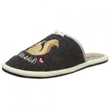 Adelheid Zuckersüß Eichhörnchen Filzpantoffel - zuecos de fieltro mujer, color negro, talla 36/37