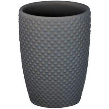 WENKO Vaso de dientes Punto gris - Soporte para cepillos de dientes, para cepillos y pasta de dientes, Cerámica, 8 x 11 x 8 cm, Gris