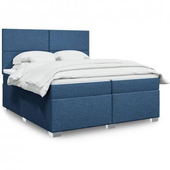 Cama box spring de muelles con colchón azul 200x200 cm en tela