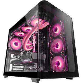 Caja Semitorre ATX Mars Gaming MCFUSION - Ventana Lateral y Frontal Curvo de Cristal Templado, Doble Cámara, Soporte para Refrigeración Líquida, Alto Rendimiento