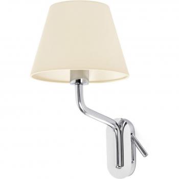 Aplique de pared Eterna con luz de lectura, cuerpo de acero, pantalla de tela de 47 cm, acabado cromo/beige