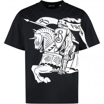 Burberry Men's Black Cotton Jersey Crew Neck T-Shirt with EKD, Size XL