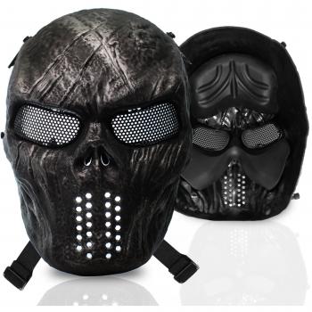 Máscara Stargoods en forma de cráneo para airsoft y paintball - Con malla metálica, para paintball, pistolas de aire comprimido y juegos de guerra, Black Skull