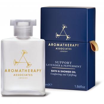 Aromatherapy Associates Support Lavender & Peppermint Bath And Shower Oil 55ml, this combination eases sunburn, dissolves tension headaches and counters moments of over-indulgence.