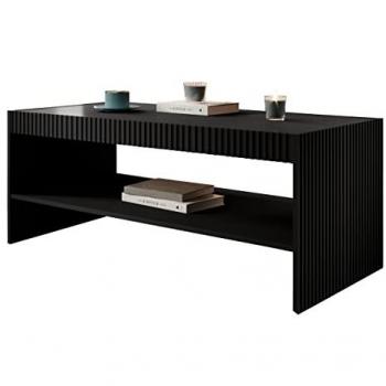 Mesa de café angular Charlotte H105, Negro, 120 x 57 x 50 cm, Aglomerado laminado y MDF