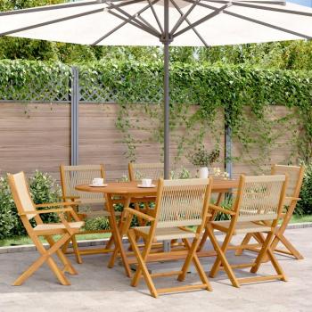 Set de comedor jardín 7 piezas polipropileno madera maciza beige