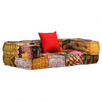 vidaXL Puf Modular con Reposabrazos de 2 Plazas de Tela Patchwork Mobiliario