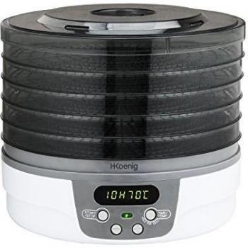 H.Koenig Deshidratador de Alimentos, 250 W, 5 Bandejas Extraíbles, Termostato Ajustable, Temporizador hasta 48 Horas, Blanco DSY700, Plástico