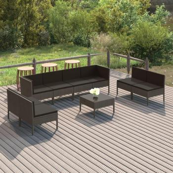 9-Piece Grey Poly Rattan Garden Lounge Set with Cushions