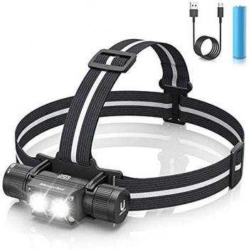 morpilot Linterna Frontal 1PCS Linterna Cabeza USB Recargable 1200 Lumens, 5 Modos, Alta Potencia, Ajustable de 180 Camping, Pesca, Ciclismo, Carrera, Caza, Escalada