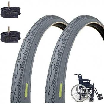 ECOVELO 24 X 1 3/8 (37-540) + Cámaras de Aire Neumáticos Carrozas/Silla de Ruedas 2 Cubiertas, Carrito con discapacidad, Gris, 24