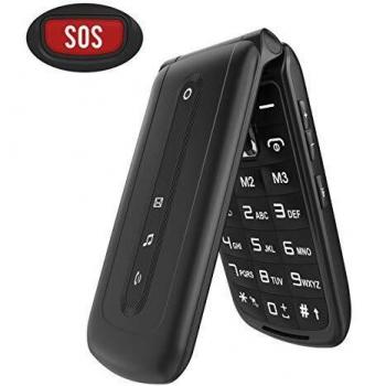 Teléfono Movil para Personas Mayores con Teclas Grandes, Ukuu Móviles con Tapa Pantalla de 2,4 Pulgadas Fácil de Usar Celular para Ancianos con Botón SOS, Cámara, Radio FM, Batería de 900 mAh,Negro