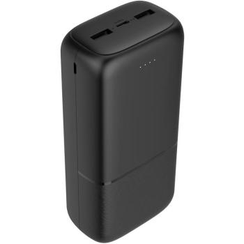 Batería Externa Akashi 30000mAh, 2xUSB, 1xUSB-C, Carga Rápida 18W, Compacta Negra