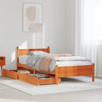 Estructura de cama sin colchón de madera de pino marrón 90x200 cm