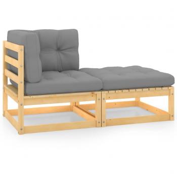 2-Piece Solid Pine Garden Lounge Set with Cushions