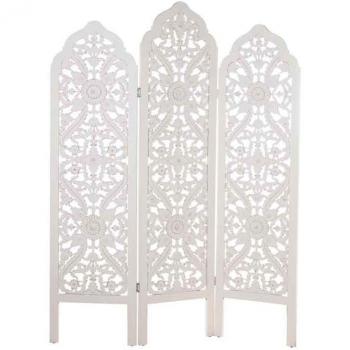 Biombo 3 paneles madera blanco decapado 135 x 194 x 2 cm