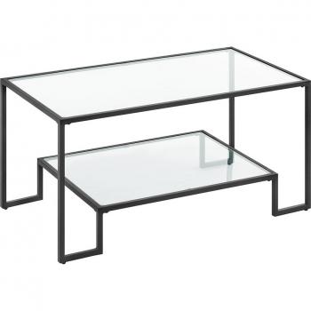 Mesa de centro de vidrio templado con almacenamiento SONGMICS Vasagle, mesa de café con superficie de vidrio templado, marco de acero, dimensiones 55 x 100 x 45 cm, color negro