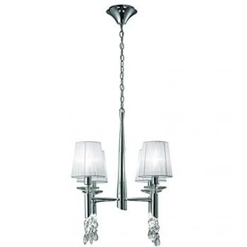 Lámpara Colgante Tiffany 4+4 Luces E14+G9, Cromo Pulido con Pantallas Blancas y Cristal Transparente