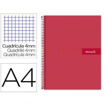 Cuaderno espiral liderpapel a4 crafty tapa forrada 80h 90 gr cuadro 4mm con margen color rojo.
