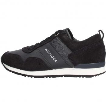 TOMMY HILFIGER - Zapato de cordones azul noche de ante y cuero, cordones elásticos, insertos elásticos escondidos, Niño, Niños-39