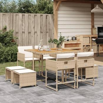 Set comedor de jardín 9 pzas con cojines ratán sintético beige vidaXL