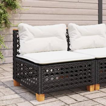 Sofá de jardín sin brazos con almohadas negras en Polyrattan